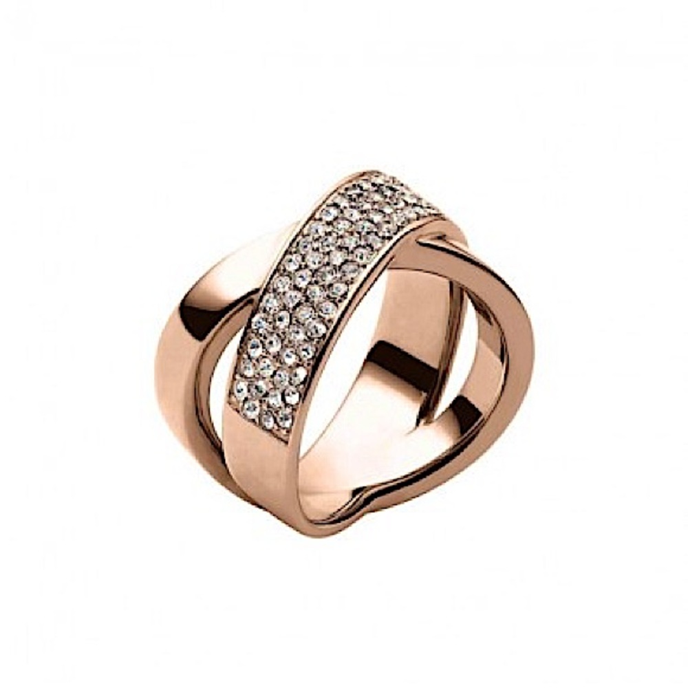 Michael Kors Rose Gold Brilliant Pave Criss-Cross Band X Ring